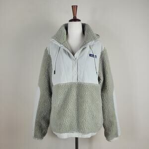 Patagonia Jacket Women Beige Pelican Shelled RetroX Pullover Hooded Fleece 22885